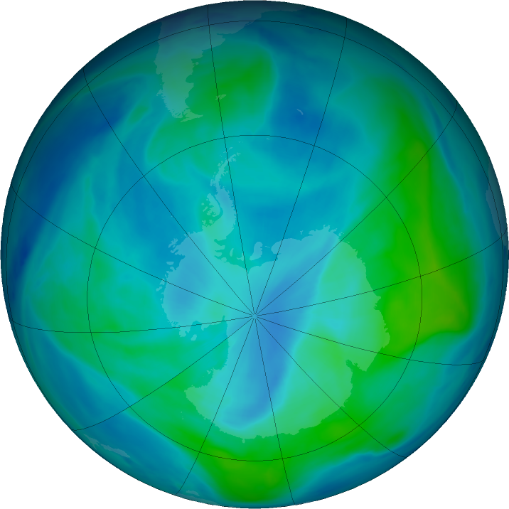 Antarctic ozone map for 05 March 2019